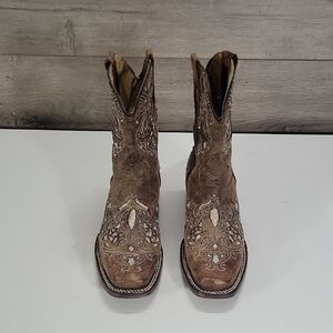 Brandon Cut-out Embellished Western Cowboy Short Boots - Brown Sz 8.5